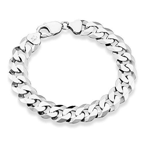Miabella 925 Sterling Silver Italian 12mm Solid Diamond-Cut Cuban Link Curb Chain Bracelet, Jewelry For Men Made in Italy - style: Length 8 Inches (men's small size)