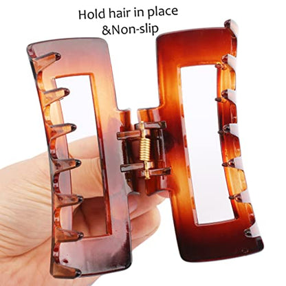 Canitor 4.1 Inche Large Hair Claw/Clips for Thick Hair, Acrylic, Banana Claw, Non-slip, Rectangular Jaw Big Gifts for Women, Girls - 4 PCS - color: black, amber, transparent, off white