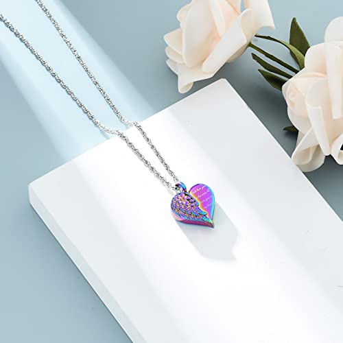 shajwo Cremation Heart Urn Necklace Ashes Jewelry for Women Men Keepsake Pendant Memorial Locket Ash Holder - color: Wing-Rainbow
