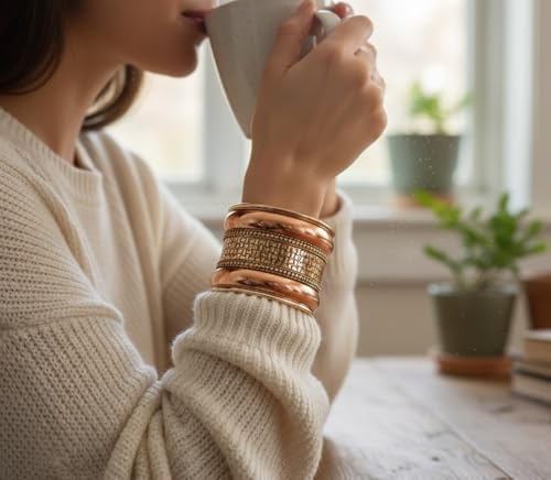 Touchstone Indian Bollywood Handcrafted Slip In Easy To Wear Stylish Wrist Enhancer Designer Broad Jewelry Cuff Bracelet For Women and Men. - style: Braided two tone floral 2