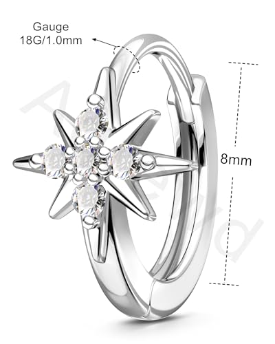 Clicker Rook Earrings, 20G Star Rook Piercing Jewelry, Stainless Steel Helix lobe Earrings Silver/Gold - color: WG-8MM