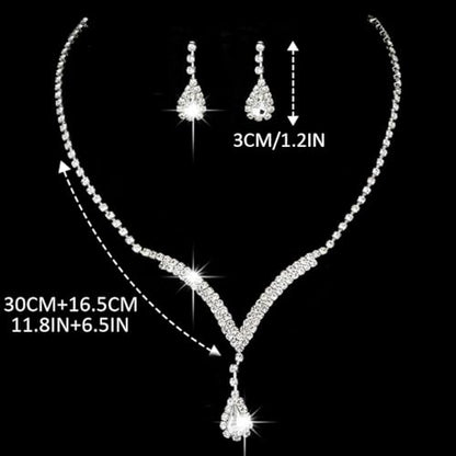 Bridal Wedding Jewelry Set Silver Rhinestone Necklace Earrings Sets Formal Costume Jewelry for Women and Brides - color: A-Silver