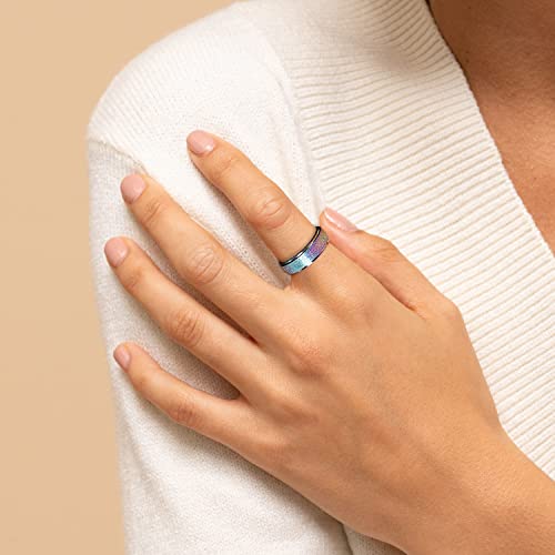 LAOYOU Spinner Anxiety Relief Fidget Ring for Women | 6MM Titanium Stainless Steel Glitter Stress Relieve Calming Rings Non Tarnish Hypoallergenic - color: 1pc Rainbow Color