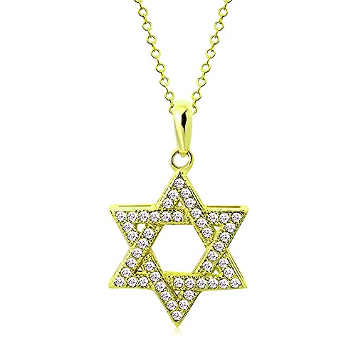 My Daily Styles 925 Sterling Silver Jewish Star of David White CZ Pendant Necklace - color: Yellow