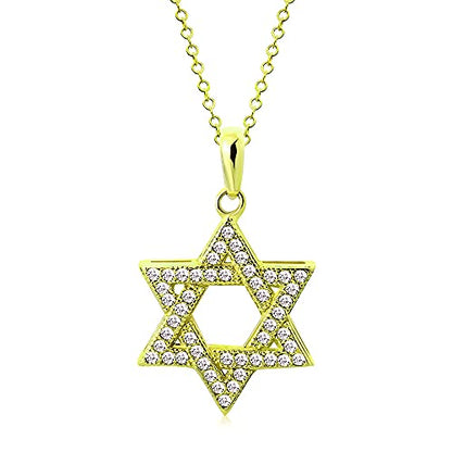 My Daily Styles 925 Sterling Silver Jewish Star of David White CZ Pendant Necklace - color: Yellow