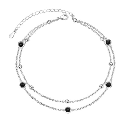 Flyow Anklet for Women S925 Sterling Silver Adjustable Foot Beaded Heart Charm Ankle Bracelet Anklets Jewelry - style: Black Onyx