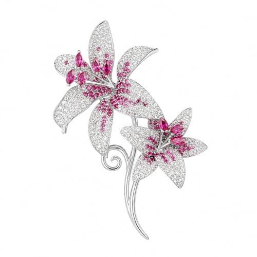 Flower Brooch for Women Rhinestone Pearl Zirconia Flower Lapel Pin Birthday Holiday Gift for Mother Wife Girlfriend - color: 02 Lily-4