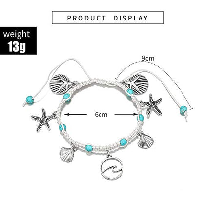 Softones Blue Starfish Turtle Anklet Multilayer Charm Beads Sea Handmade Boho Anklet Foot Jewelry for Women - style: L:Shell Wave Starfish