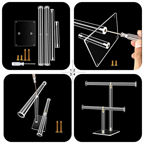2-Tier Acrylic Jewelry Stand for Necklaces Bracelets | 2-tier acrylic stand with dual bars, tangle-free storage for necklaces, bracelets & earrings for dresser and shop