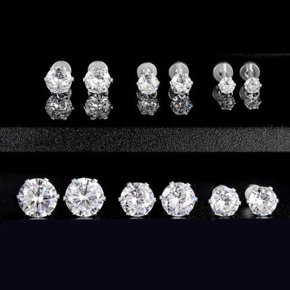 VOLUKA Cubic Zirconia Stainless Steel Screw Flat Back Earring - Hypoallergenic Stud Earrings for Women & Men - 316L Titanium CZ Stud Earrings for Nickel-Free, Trendy & Elegant - color: 6 Pairs- 3-8mm Screw Back -White