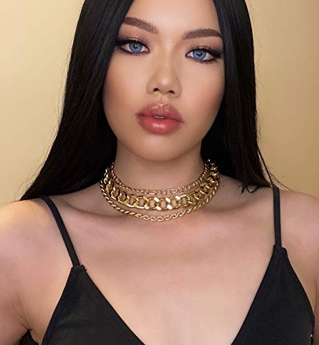 Aimimier 3Pcs Punk Cuban Link Chain Choker Necklace Twist Rope Necklace Chunky Figaro Chain Prom Party Festival Accessory for Women - color: Gold