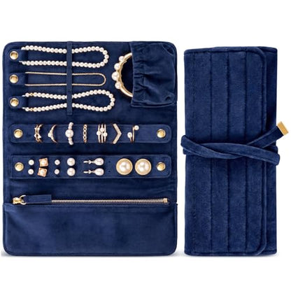 Tondiamo 1 Pcs Velvet Jewelry Roll Luxury Travel Jewelry Case for Ring Necklace Earring Bracelet Storage Bag Women Bridesmaid Gift (Navy Blue) - color: Navy Blue