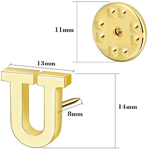 Initial Lapel Pin for Men Women, Brooch Pins for Men Suits, Metal Button Pins in 18K Gold and Silver Tone. - color: Gold-U