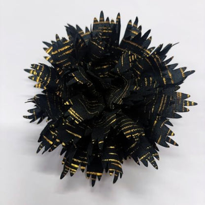 12cm Holiday Handmade Fabric Flower Brooch Pin for Women Girls Fashion Gold Thread Stripes Peony Brooches Lapel Hair Pins Dainty Anniversary Wedding Festival Dress Accessories Gift - color: Black