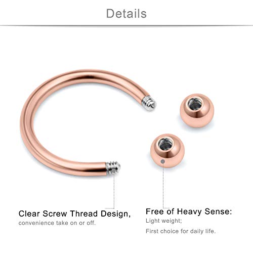 SCERRING 6 Pairs 16G Stainless Steel Horseshoe Septum Ring Nose Rings Hoop Helix Daith Cartilage Tragus Earrings Lip Body Piercing Jewelry Opal 8mm 10mm - color: 8mm - Rose Gold