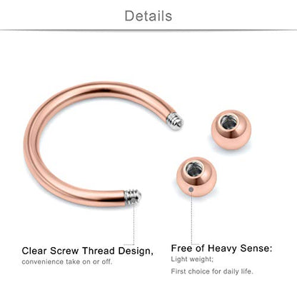 SCERRING 6 Pairs 16G Stainless Steel Horseshoe Septum Ring Nose Rings Hoop Helix Daith Cartilage Tragus Earrings Lip Body Piercing Jewelry Opal 8mm 10mm - color: 8mm - Rose Gold