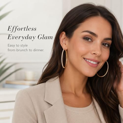 Big Chunky Gold Hoop Earrings for Women Beaded Large Statement Earrings Lightweight Fashion Jewelry Daily Wear Party Gift - color: E4:Gold 8cm