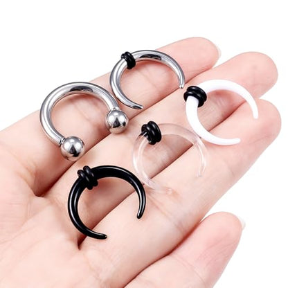 Lcolyoli Large Septum Rings 16G 14G 12G 10G 8G 6G PA Ring Internally Threaded Spike Horseshoe Barbell Stainless Steel & Acrylic Plastic Pincher Tapers C Shape Buffalo Stretcher Expander for Women Men - color: 8G