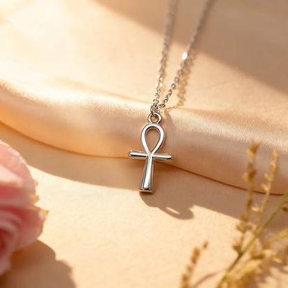 Baydurcan Dainty Silver Necklace for Women Ankh Horse Celtic Necklace Gifts | Dainty charm gifts for friends sister mother, birthday, christmas, graduation gifts. Ready to give with card & envelope. - style: Ankh
