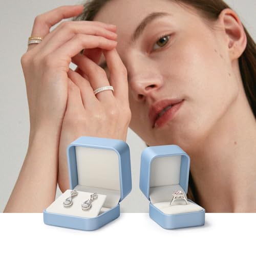 Oirlv Luxury Leather Jewelry Ring Box Engagement Ring Box Wedding Day Keepsake Case(Sky Blue) - color: Sky Blue, size: Ring Box