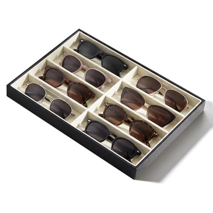 Stratalife 8 Grids Drawer Sunglasses Organizer Tray, Beige PU Velvet | Stackable Eyeglasses Storage Case with Removable Dividers, Jewelry Display Case for Necklace Bracelet, 13.78x9.5x1.2inch - color: Beige-02