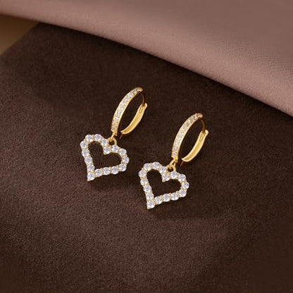 SLUYNZ 925 Sterling Silver CZ Sweet Love Hoop Earrings for Women Teens Hollow Heart Huggie Earrings Drop - color: B-Yellow