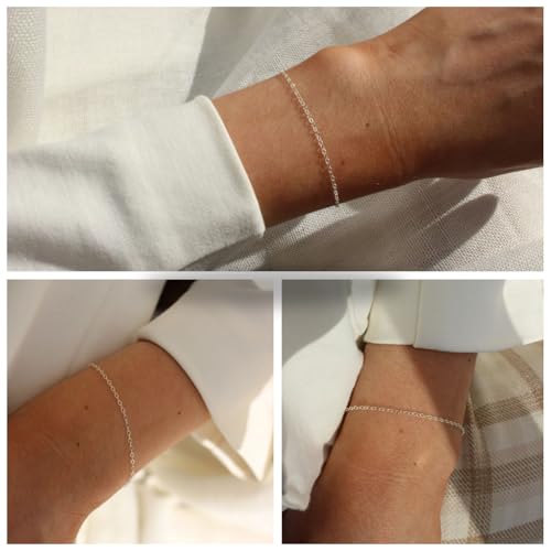Solid 925 Sterling Silver Bracelets for Women, Dainty Interlocking Circles Cubic Zirconia Adjustable Chain Bracelet, Trendy Stackable Link Bracelets, Simple Cute Jewelry Gifts - color: Silver Cable Chain