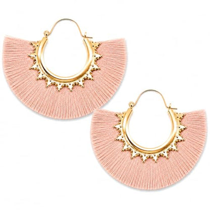 Tassel Hoop Earring Statement Thread Dangle Earrings Stylish Long Fringe Drop Earrings Lightweight Long Swingy French Hook Earrings for Women - color: B Pink