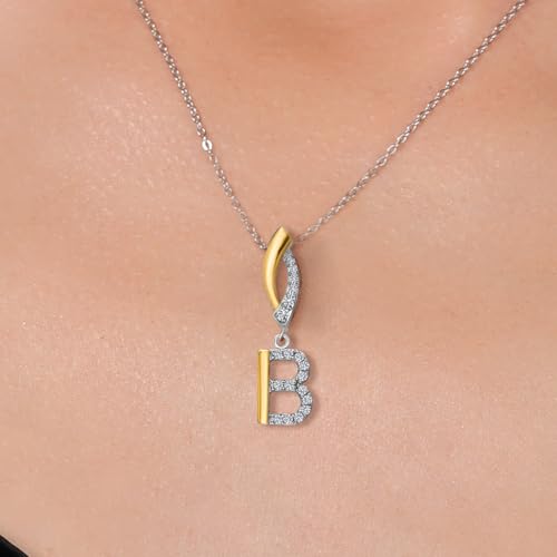 Gem Stone King Initial Pendant Necklace Letter A to Z Alphabet | 10K Yellow Gold and 925 Sterling Silver | White Lab Grown Diamond | Gift Women Mother's Day Wife Mom Girlfriend Anniversary Birthday | - style: Initial B