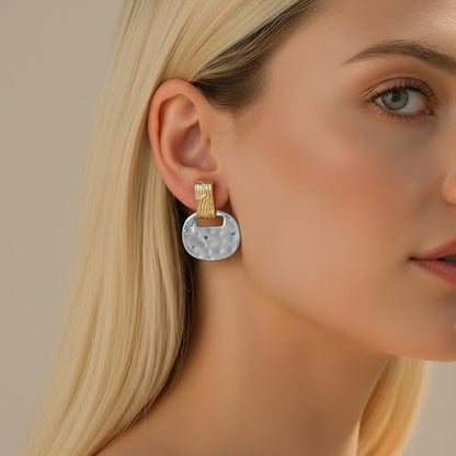 MUYAN Gold Clip On Drop Earrings for Women Non Piercing Dangle Earrings Fashion Jewelry - color: C Clip Two Tone