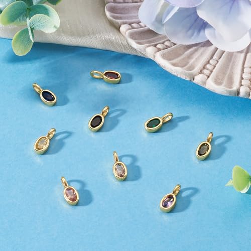 Beadthoven 9Pcs Oval Cubic Zirconia Charms Gold Plated Brass Rhinestone Charms Rice Shaped Micro Pave CZ Gem Stones Crystal Pendant Dangle Beads for Jewelry Making Necklace Earrings Bracelet DIY Craft - color: Oval Mix