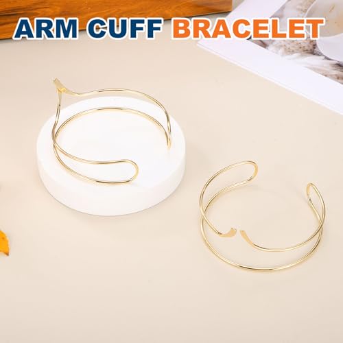 MECCANIXITY 2Pcs Arm Cuff Bracelet for Women, Two-Wire Upper Arm Cuffs Open Adjustable Minimalist Cuff Bangle Bracelet Set Stackable Armband - color: Gold