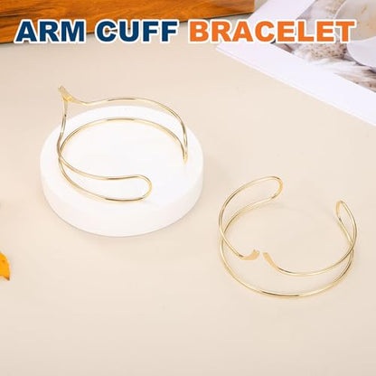 MECCANIXITY 2Pcs Arm Cuff Bracelet for Women, Two-Wire Upper Arm Cuffs Open Adjustable Minimalist Cuff Bangle Bracelet Set Stackable Armband - color: Gold