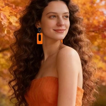 Boho Lightweight Retro Simple Acrylic Splicing Rectangle Earrings for Women Creative Exaggerated Statement Dangle Drop Earrings Jewelry - color: Black Orange