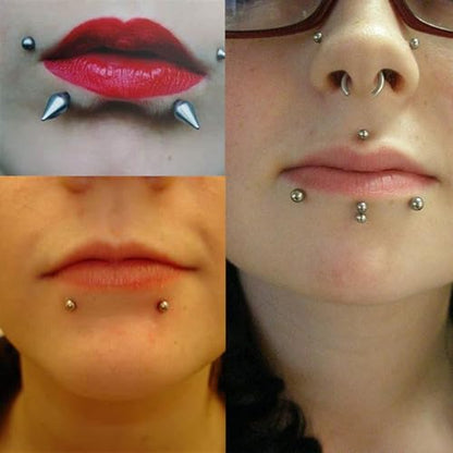Longita Fake Lip Ring and Nose Piercing Set - Ball Spike, Hoop, Stud, Stick-on Bridge and Eyebrow Ring - Silver, Gold, Black - color: 1-silver