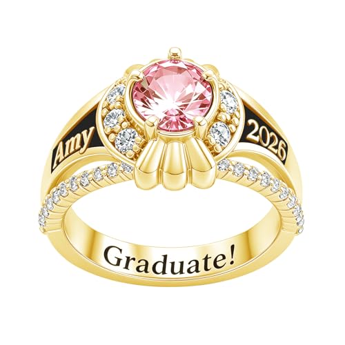 ROMANTICWORK Class Rings for Women High School 925 Sterling Silver Customizable Engraved Rings for Women Graduation Ring Size 4 to 16 Jewelry Gifts for Sisters Friends - color: Class Ring for Women 14