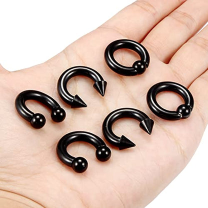 00G 0G 2G 4G 6G 8G 10G 12G 14G 16G Septum Rings Silver Black Surgical Steel Heavy Gauges Earrings Stretching kit Eyebrow Lip Septm Nose Rings Helix Tragus Daith Rook Earrings Hoops 10mm-19mm - color: Black, size: 6G(4.0mm)-Inner Dia:12mm