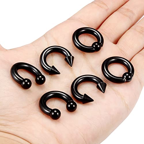 00G 0G 2G 4G 6G 8G 10G 12G 14G 16G Septum Rings Silver Black Surgical Steel Heavy Gauges Earrings Stretching kit Eyebrow Lip Septm Nose Rings Helix Tragus Daith Rook Earrings Hoops 10mm-19mm - color: Black, size: 8G(3.0mm)-Inner Dia:12mm
