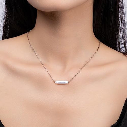 925 Sterling Silver Dainty Freshwater Cultured Pearl Choker Necklace White Genuine Real Pearl Charm Necklaces Jewelry Gifts for Her - color: Baroque-Long-Silver