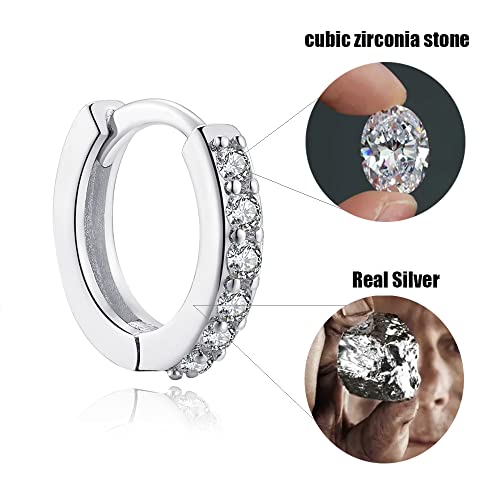 Cubic Zirconia Pave Cz Hoop Earrings Huggie Tiny Mini Small for Cartilage Sterling Silver Gold Plated 11mm 9mm 8mm 7mm Hoop Earrings - style: Silver-9mm Inner Diameter