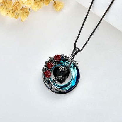 TOUPOP Birthstone Necklace Women Sterling Silver Moon Star Birthday Jewelry | Celtic Moon Pendant with Blue Crystal Anniversary Christmas Jewelry Gifts for Wife Mom Her - color: C-Black Crystal-Red Rose
