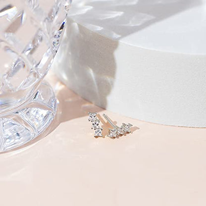 PAVOI 14K Gold Plated 925 Sterling Silver CZ Simulated Diamond Earrings | Dainty Geometric Shape Mini Bar Stud Earrings for Women - color: White Gold, style: Offset
