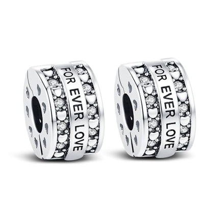 KEQ Clip Spacer Charm for Bracelet 925 Silver Pave Cubic Zirconia Clip Lock Stopper Bead Spacer For Women Bracelets Stopper Birthday Gifts European Openable Beads 2pcs - color: LOVE FOREVER