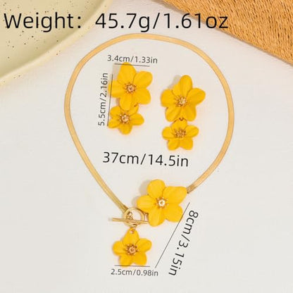 Colorful Flower Necklace Earrings Set for Women Gold Snake Chain Toggle Clasp Pendant Necklaces Dainty Double Flowers Statement Earrings Bridal Wedding Summer Beach Jewelry for Women - color: red