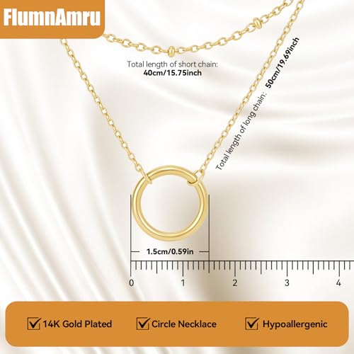 Minimalist Stainless Steel Single or Two Circular Hammered Texture Pendant Necklace for Women, 14K Gold/Silver/Rose Gold Plated Hypoallergenic Stackable Layered Collarbone adjustable Chain Necklace, Dainty Layering Necklace Jewelry Gift - style: Gold Sing