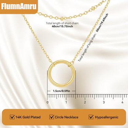 Minimalist Stainless Steel Single or Two Circular Hammered Texture Pendant Necklace for Women, 14K Gold/Silver/Rose Gold Plated Hypoallergenic Stackable Layered Collarbone adjustable Chain Necklace, Dainty Layering Necklace Jewelry Gift - style: Gold Sing