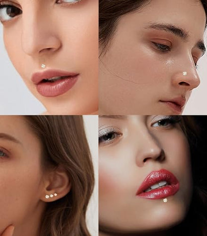 6Pairs 18K Gold Plated Internally Threaded Nose Piercing Studs Stainless Steel Lip Studs CZ Flat Back Stud Earrings Nostril Labret Conch Cartilage Earrings Helix Tragus 6/7/7/8/10/12mm 16G 18G - color: Gold, size: 16G