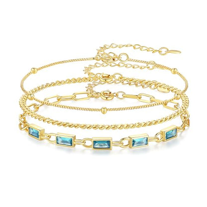 Gold Birthstone Bracelet for Women, 18K Gold Plated Layered Jewelry Bracelet Set, Womens Dainty Stackable Bracelets Link Paperclip Chain Valentines Day Gift for Wife Her - color: Gold-12-Dec.