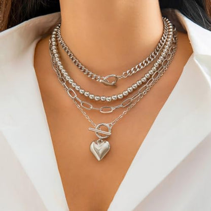 Otxas Layered Gold Necklaces for Women Non Tarnish Chunky Necklace | Stacked Necklaces for Women Heart Pendant Toggle Necklace Paperclip Chain Necklaces for Daily Wear, Party, Gift - style: Style 2