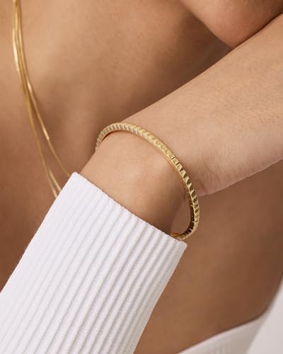 PAVOI 14K Gold Plated Cubic Zirconia Bangle Tennis Bracelets for Women | Classic Love Cuff Bangle Bracelets - style: Plain